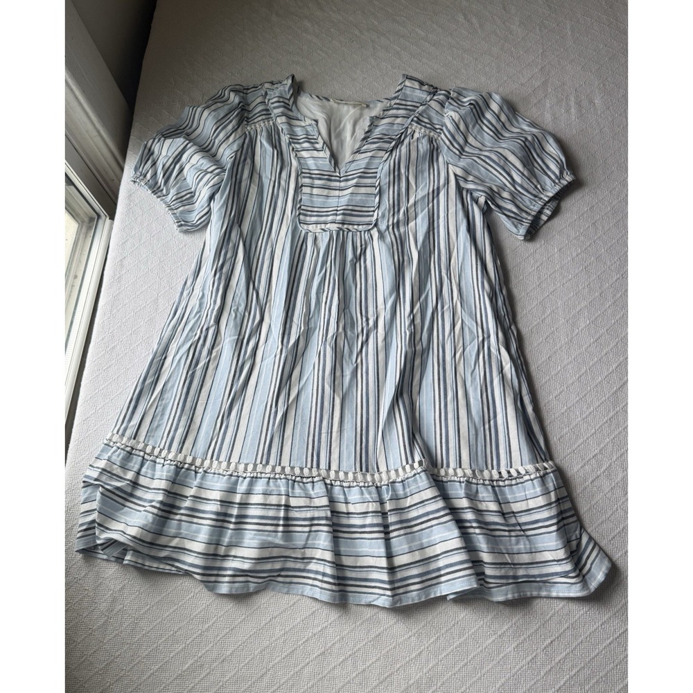 Nurture by Westbound Striped V Neck Puff Sleeve Tiered Ruffle Dress PL Coastal